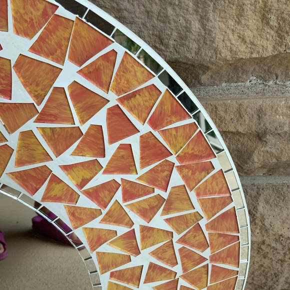 Vintage Early 2000’S Mosaic Tile Orange Round Ceramic Wall Mirror 19” Diameter - Picture 5 of 12